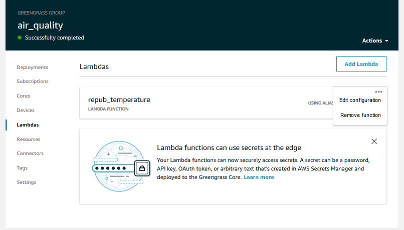 Configure Greengrass Lambda